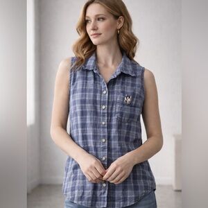 Big Dogs Woman’s Blue Checkered Sleeveless Shirt